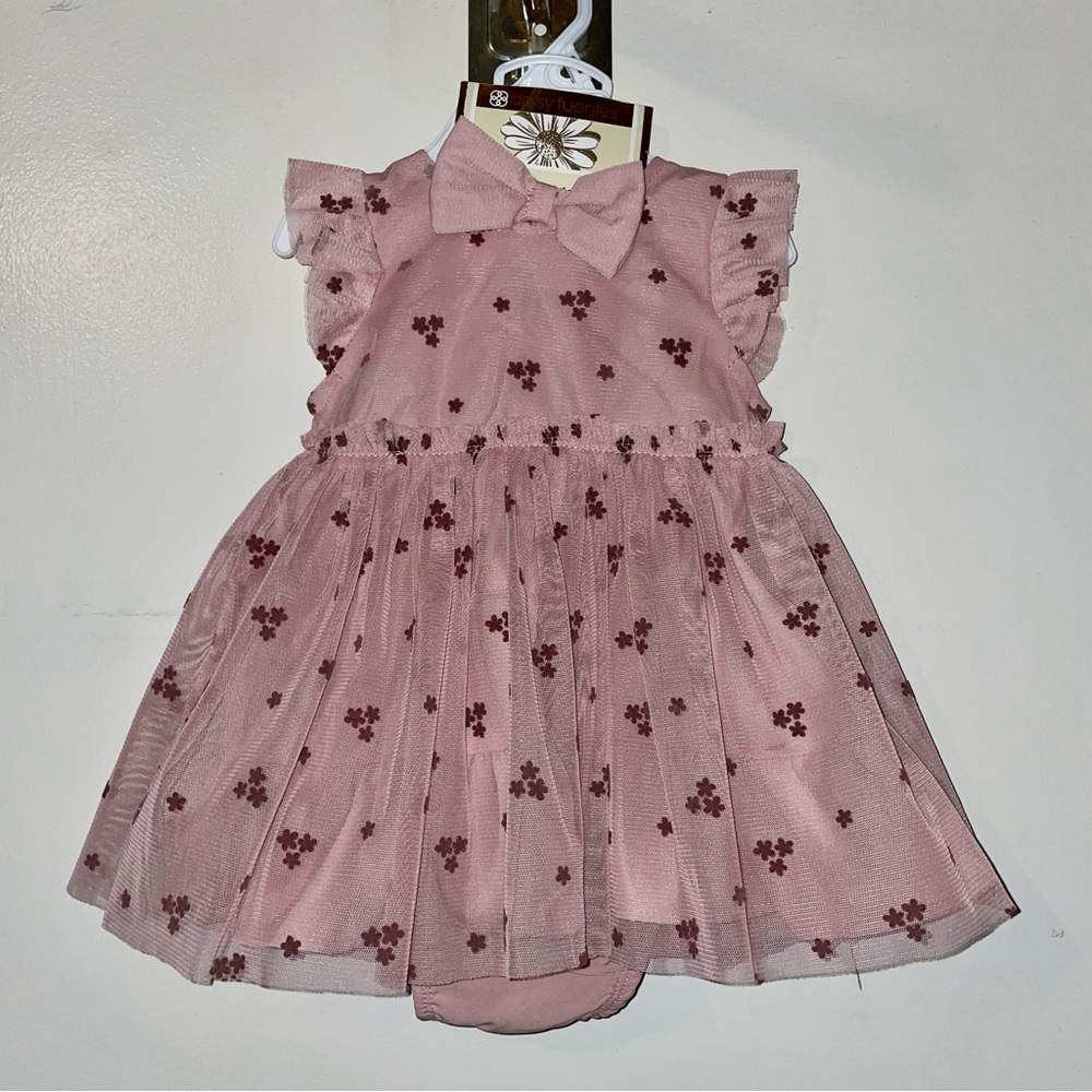 Daisy Fuentes Blush Pink Baby Dress with Floral Detail
